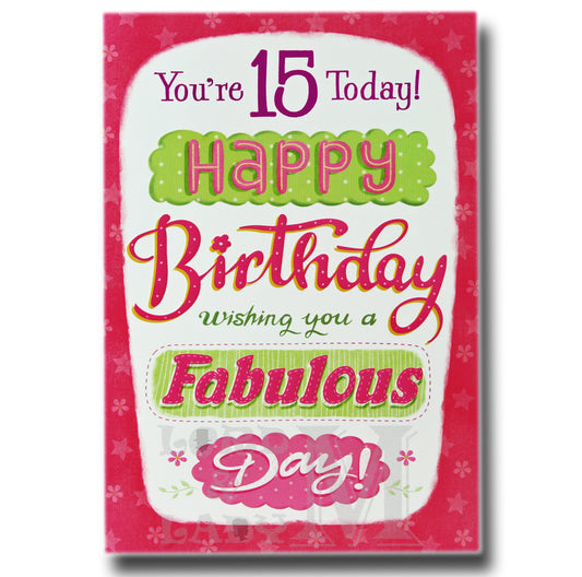 19cm - You're 15 Today! Happy Birthday - Pink - BG