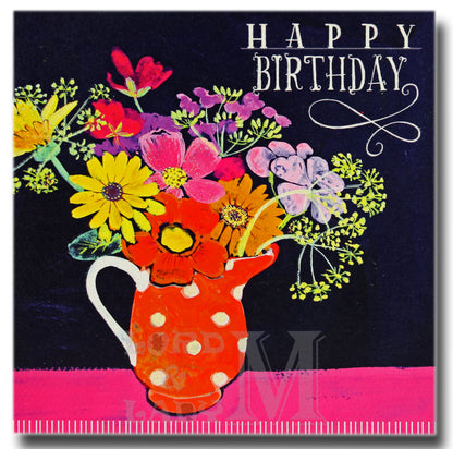 15cm - Happy Birthday - Flowers In Spotty Vase - E