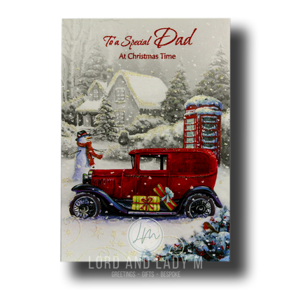 19cm - To A Special Dad - Phonebox Snowman Car - E