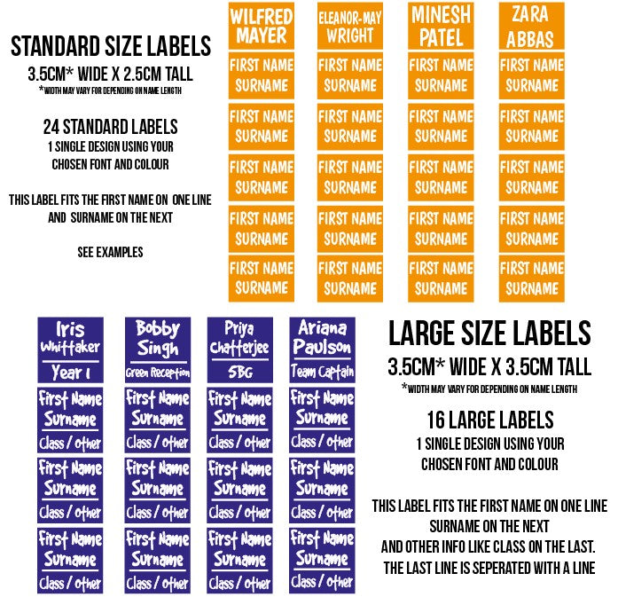 Iron on clothing labels - Size information
