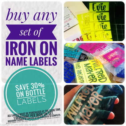 Iron on name labels - Offer buy iron ons, get 30% off a bottle label